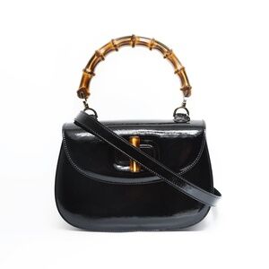 Gucci Patent Leather Bamboo 2-Way Shoulder Bag in Black
